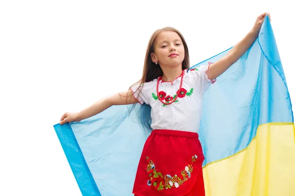 Little Beautiful Girl Ukrainian Clothes Flag Ukraine — Stok fotoğraf