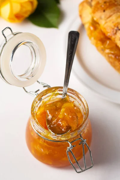 Jar Homemade Orange Jam White — Stok Foto