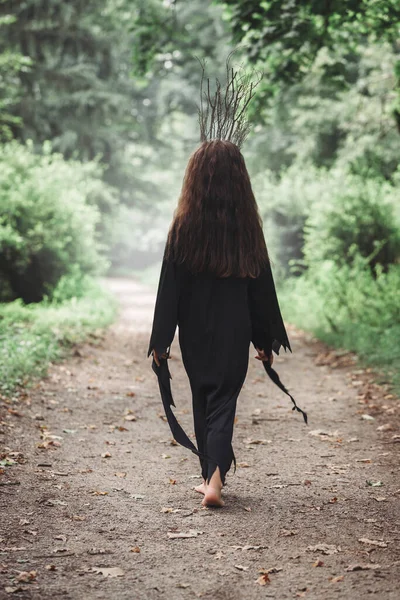 Dallı Bir Taç Içinde Küçük Güzel Bir Orman Perisi Cadılar — Stok fotoğraf