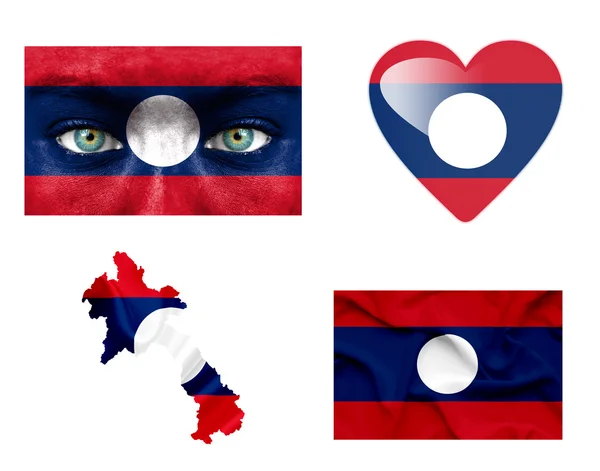 Zbiór różnych flag laos — Zdjęcie stockowe