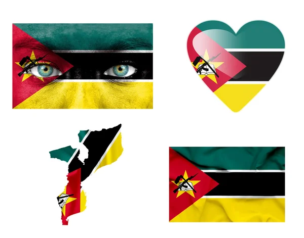 Zbiór różnych flag Mozambiku — Zdjęcie stockowe