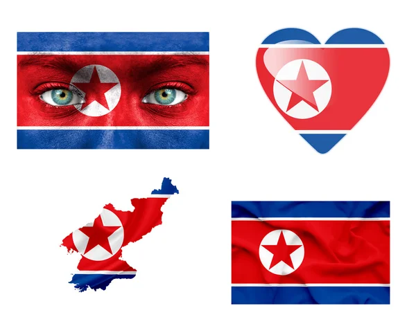 Zbiór różnych flag korea Północna — Zdjęcie stockowe