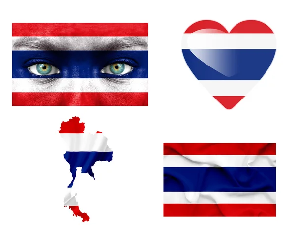 Conjunto de várias bandeiras da Tailândia — Fotografia de Stock