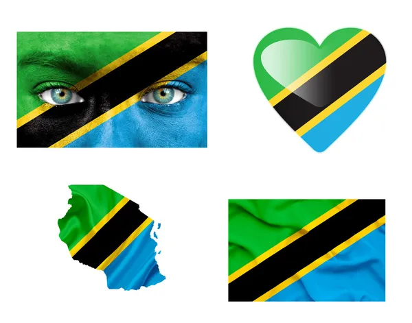 Conjunto de várias bandeiras da Tanzânia — Fotografia de Stock