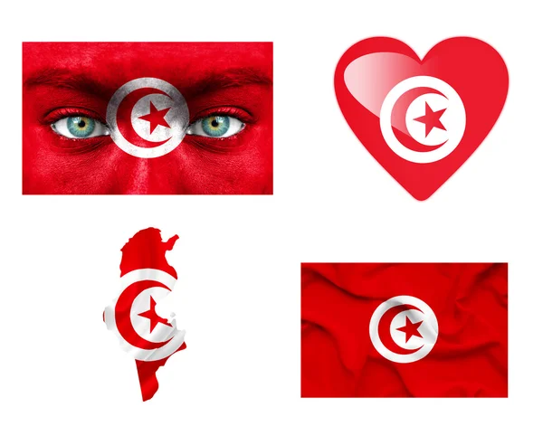 Set di varie bandiere Tunisia — Foto Stock