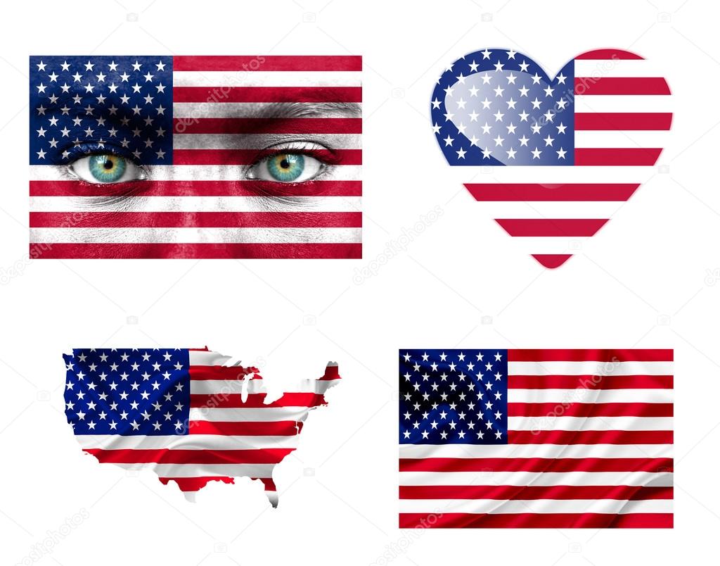 Set of various United States of America flags