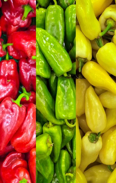 Červené zelené a žluté papriky pozadí — Stock fotografie
