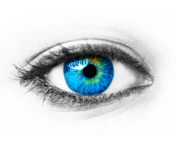 Синяя женщина глаза экстремальный макровыстрел — стоковое фото