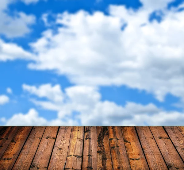 Wood floor and blue sky — Stock Photo, Image