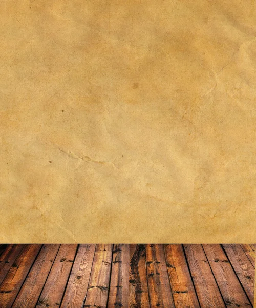 Wooden floor and empty vintage paper — Stock Photo, Image