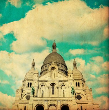 Vintage görüntüsü sacre coeur Katedrali paris - Fransa