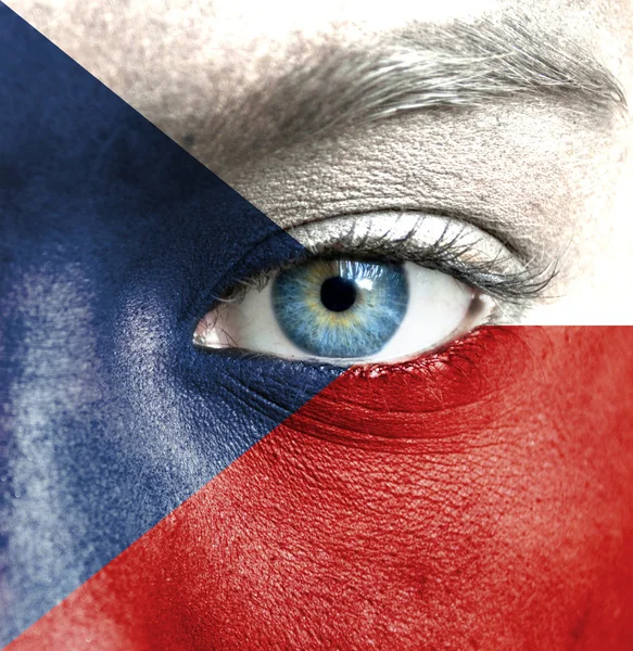 Human face painted with flag of Czech Republic — Stock Photo, Image