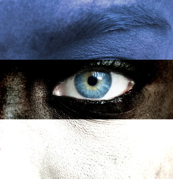 Human face painted with flag of Estonia — Stock Photo, Image