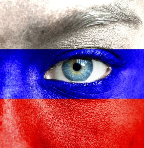 Cara humana pintada con bandera de Rusia —  Fotos de Stock
