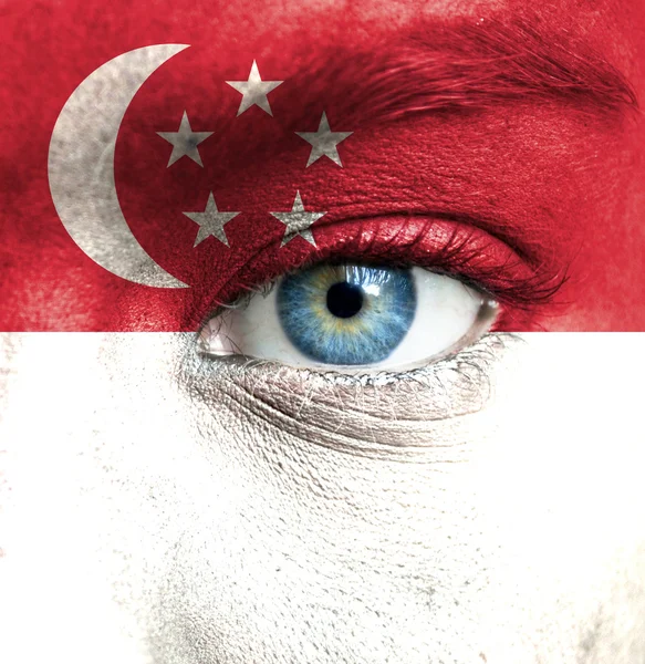 シンガポールの旗と塗られる人間の顔 — ストック写真