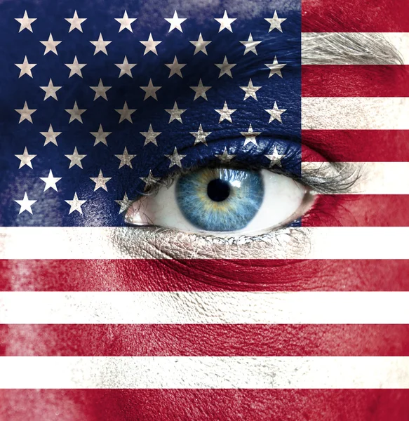 Human face painted with flag of United States of America — Stock Photo, Image