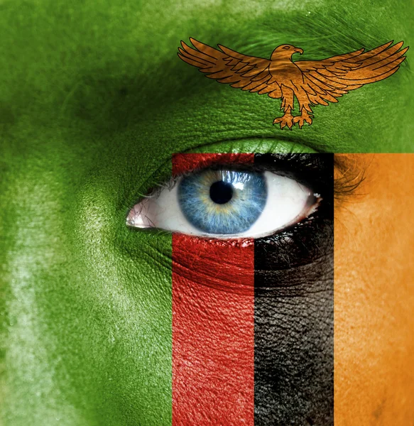 Human face painted with flag of Tanzania — Stock Photo, Image