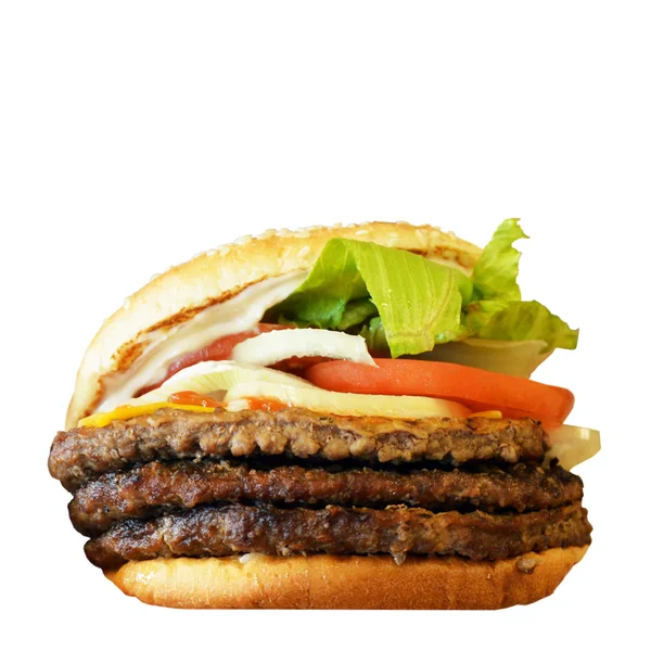 Grote smakelijke hamburger geïsoleerd op wit — Stockfoto