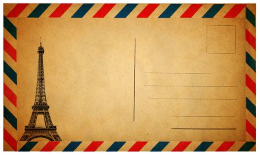 Vintage kartpostal ile üzerine beyaz izole Eyfel Kulesi