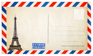 Vintage kartpostal ile üzerine beyaz izole Eyfel Kulesi