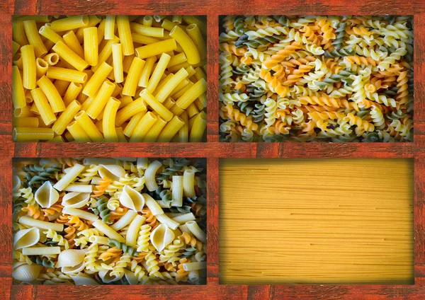 Pasta in wooden boxes — Stock Photo, Image