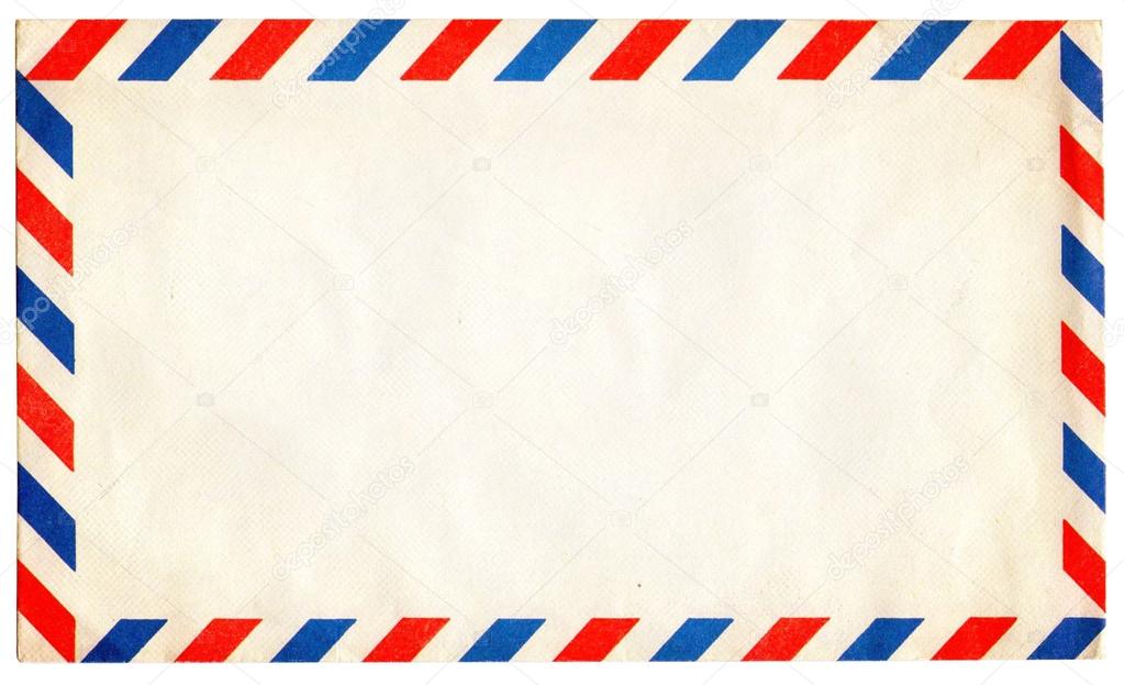 Empty vintage air mail envelope isolated on white