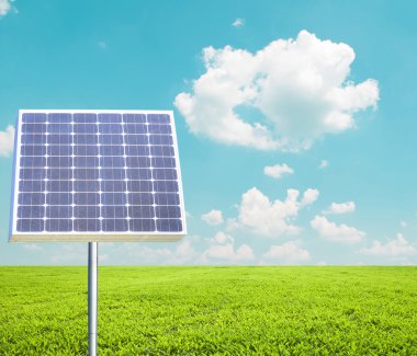 Solar panel against landscape - Green energy concept