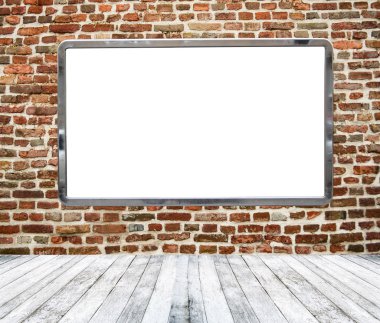 Galeri Oda boş billboard brickwall üzerinde asılı