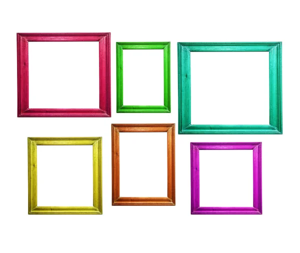 Multicolored wooden picture frames isolated on white — Stock Photo, Image