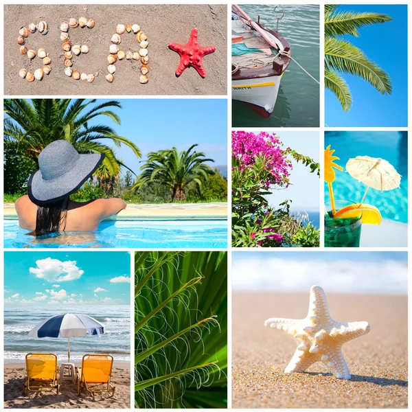 Collage di mare colorato - Vacanze estive immagini nascoste — Foto Stock