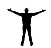 Silhouette of a man with spread arms on a white blackground