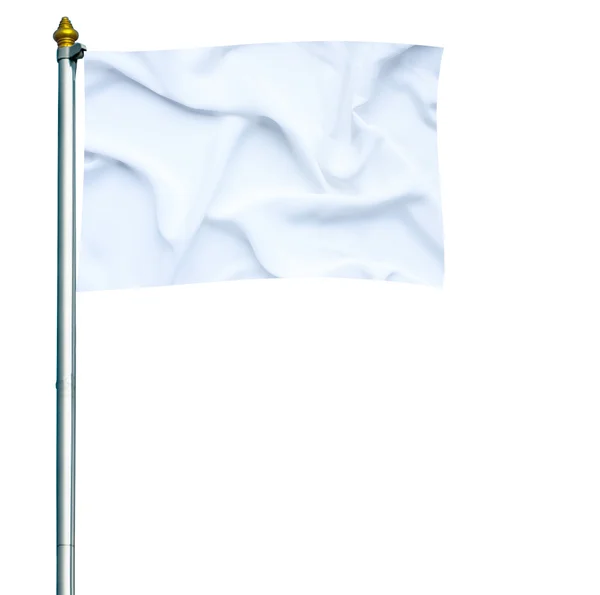 Bandera blanca ondeando en mástil aislado en blanco — Foto de Stock