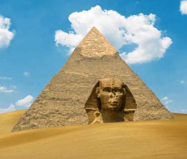 Örneğin Firavun khufu ve Sfenks kum tepeleri üzerinde-büyük piramit