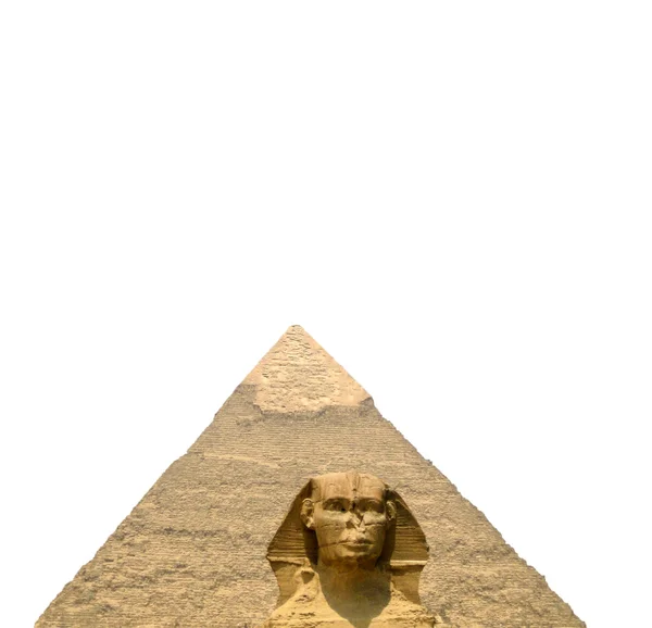 De Sfinx en de Grote Pyramide geïsoleerd op witte achtergrond — Stockfoto