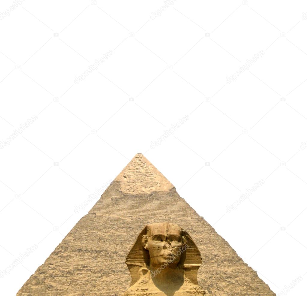 The Sphinx and the great pyramid isolated on white background