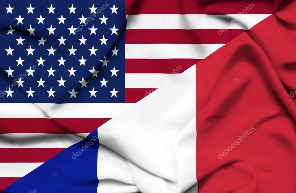 United States of America and France waving flag