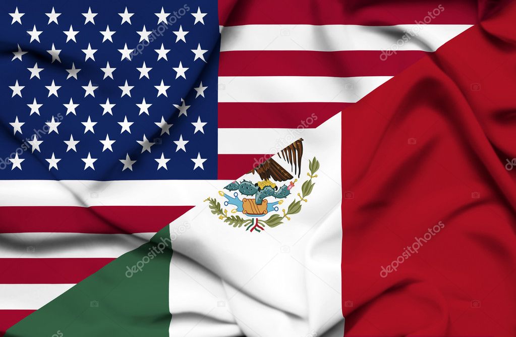 United States of America and Mexico waving flag