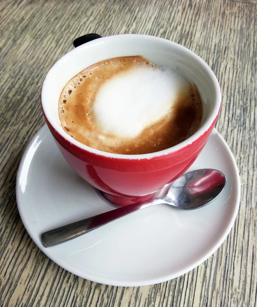Espresso coffee cup and spoon closeup shot — Stock Photo, Image