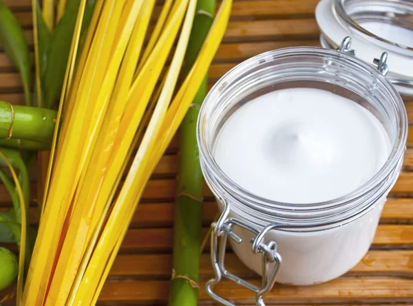 Bamboo and body milk - Spa still life — Stock Photo, Image