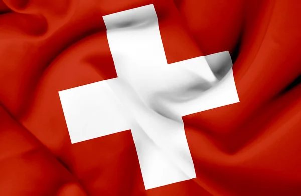 Swiss vlající vlajka — Stock fotografie
