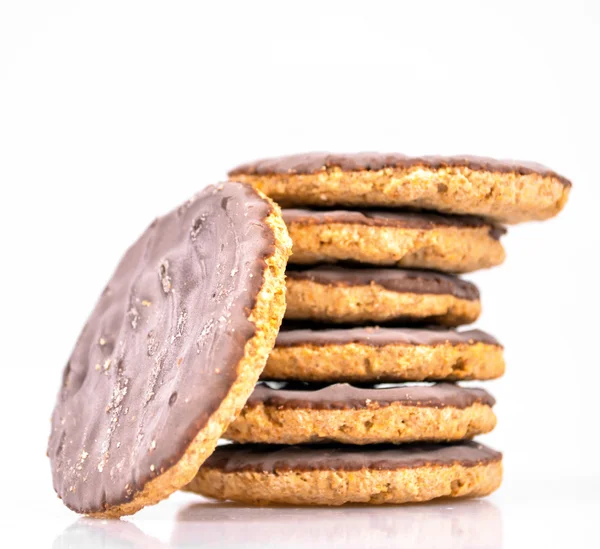 Stack of chocolate cookies isolated on white background — Stock Photo, Image