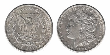 beyaz izole Morgan dolar ön ve arka yüzüne gümüş