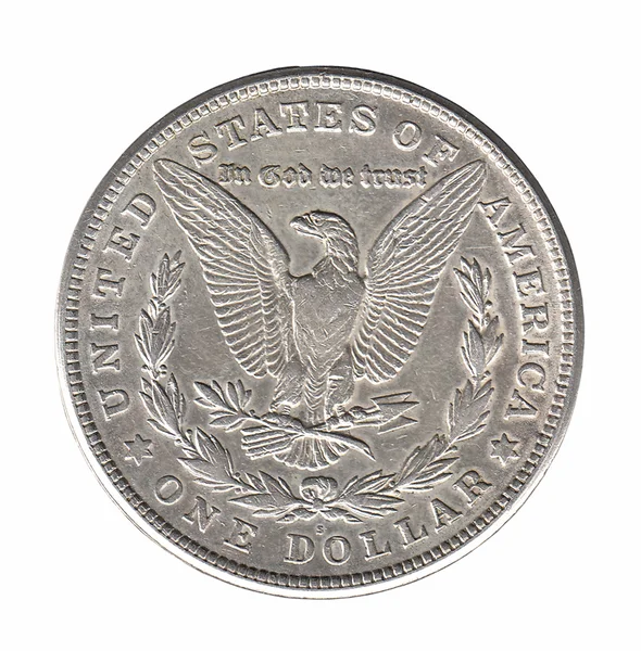 Silber Morgan Dollar isoliert auf weiß — Stockfoto