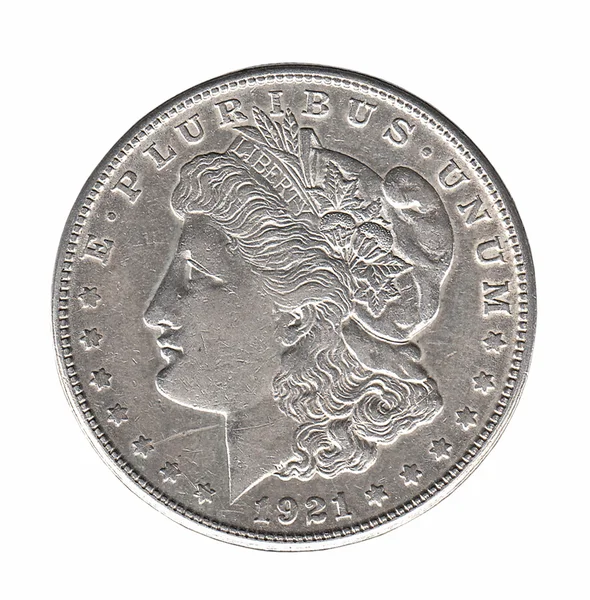 Silber Morgan Dollar isoliert auf weiß — Stockfoto