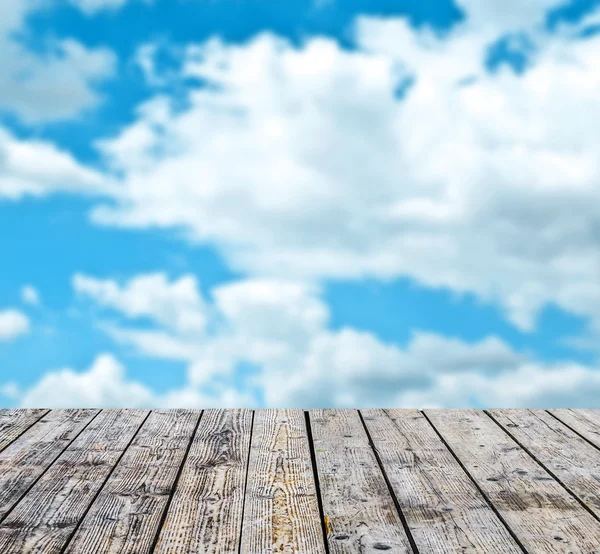 Wood floor and blue sky — Stock Photo, Image