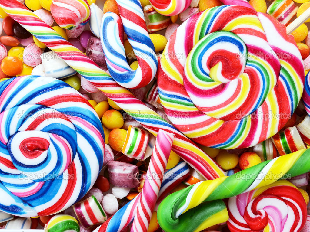 Multicolored background made of various colorful candies