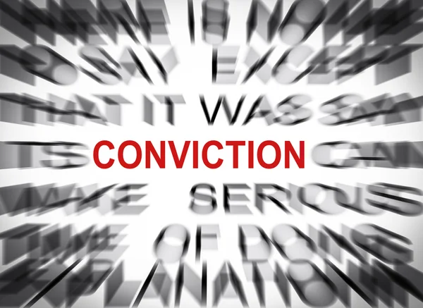 Blured text with focus on CONVICTION — Stock Photo, Image