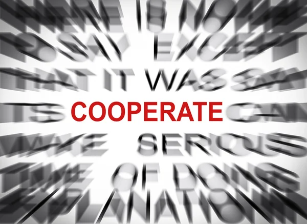 Blauer Text mit Fokus auf Kooperation — Stockfoto