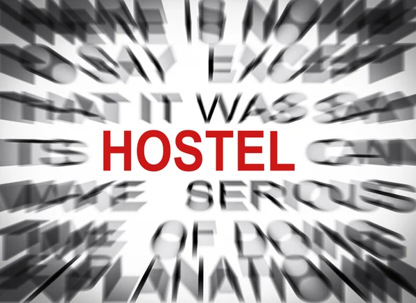 Blured text with focus on HOSTEL — Stock Photo, Image