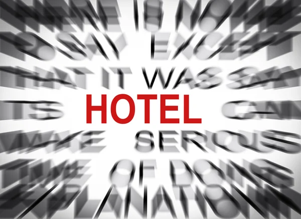 Blured tekst met focus op hotel — Stockfoto